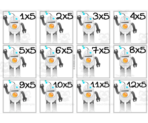 Robot Multiplication Colored Cards x5