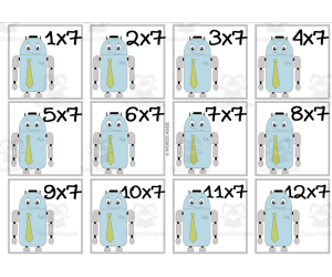 Robot Multiplication Colored Cards x7