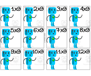 Robot Multiplication Colored Cards x9