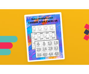 Robot Multiplication Custom Craft Cards x4