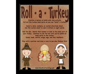 Roll A Turkey Thanksgiving Activity