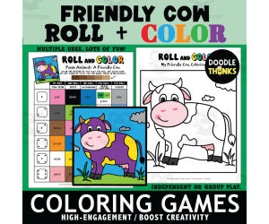 Roll and Color A Friendly Cow Game Sheet and Coloring Page