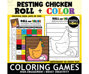 Roll and Color A Resting Chicken Game Sheet and Coloring Page