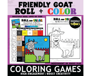 Roll and Color A Silly Goat Game Sheet and Coloring Page