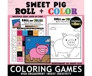 Roll and Color A Sweet Pig Game Sheet and Coloring Page