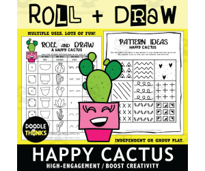 Roll and Draw A Happy Cactus Art Dice Game and Poster Drawing Activity
