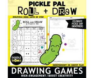 Roll and Draw A Pickle Pal Game Sheet November Silly Holiday Activity