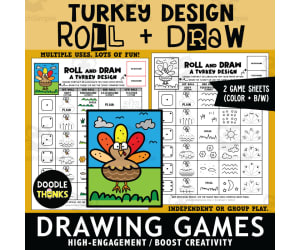 Roll and Draw Turkey Art Game | Thanksgiving Dice Design Activity