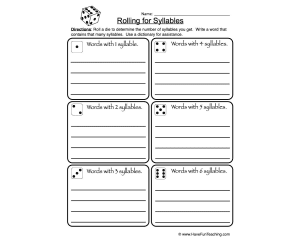 Rolling for Syllables Worksheet