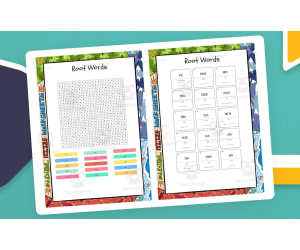 Root Words word search, scramble and crossword puzzle
