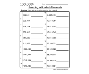 Round to Hundred Thousands Worksheet