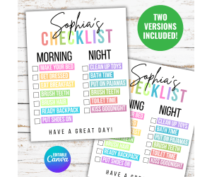 Routine Chart for Kids Morning & Bedtime Checklist, Responsibility