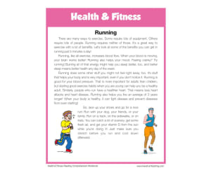 Running Health and Fitness Reading Comprehension Worksheet