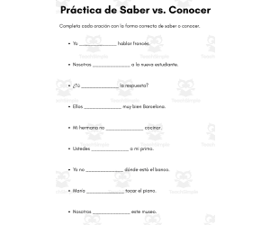 saber and conocer practice worksheets with answers