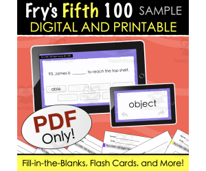 SAMPLE Fry's Fifth 100 Sight Words - Digital and Printable Quiz