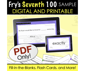 SAMPLE Fry's Seventh 100 Sight Words - Digital and Printable Quiz