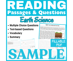 SAMPLE Reading Passage: Rock Cycle, Soil, Sinkholes (FILLABLE PDF)