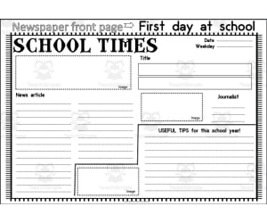 School Times: First Day of School (Worksheet) (Front page)