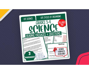 Science Reading Comprehension: Life Cycles of Organisms (Fillable PDF)