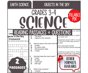 Science Reading Comprehension on Objects in the Sky (Fillable PDF)