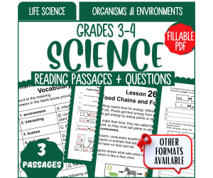 Science Reading Comprehension: Organisms and Environments Fillable PDF