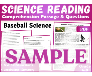 Science Reading Comprehension Passage: Baseball Science. SAMPLE