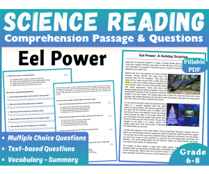 Science Reading Comprehension Passage: Eel Power (Fillable PDF)