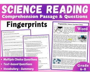 Science Reading Comprehension Passage: Fingerprints (Word)