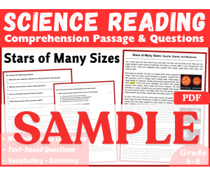 Science Reading Comprehension Passage. Stars of Many Sizes. SAMPLE
