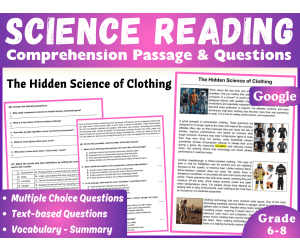 Science Reading Comprehension Passage: The Science of Clothing (Docs)
