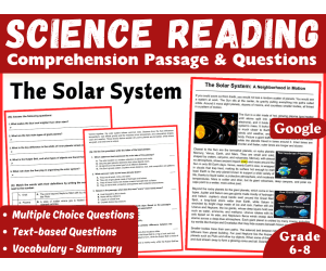 Science Reading Comprehension Passage. The Solar System (Docs)
