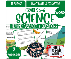 Science Reading Comprehension: Plant Parts and Ecosystems (Word)