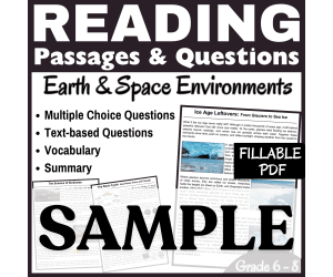 Science Reading Passage: SAMPLE Glaciers, & Antarctica (FILLABLE PDF)