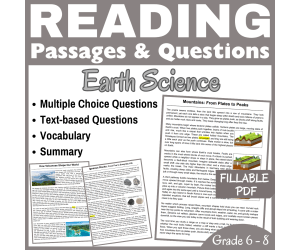 Science Reading Passages: Volcanoes, Rocks, & Mountains (FILLABLE PDF)