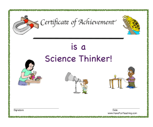 Science Thinker Reward Certificate