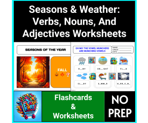 Seasons & Weather Verbs, Nouns, & Adjectives Worksheets for 1st & 2nd