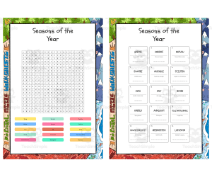Seasons of the Year word search, scramble and crossword puzzle