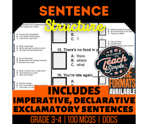 Sentence Structure Practice Questions - Grade 3-4 Grammar (Google Doc)