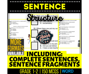 Sentence Structure Practice Questions - Grades 1-2 Grammar (Word)
