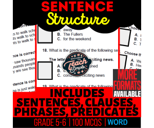 Sentence Structure Practice Questions - Grammar Grade 5-6 (Word)