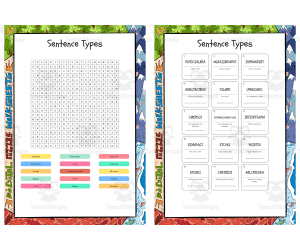 Sentence Types word search, scramble and crossword puzzle