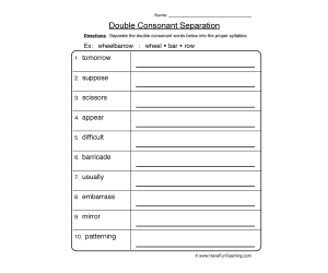 Separating Double Consonants Worksheet