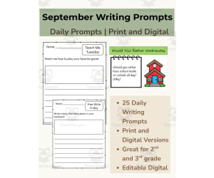 September Daily Writing Prompts | 2nd & 3rd Grade | Print + Digital
