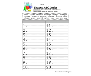 Shapes ABC Order Worksheet