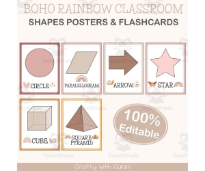 Shapes Poster & Flashcards in Boho Rainbow Theme - 100% Editble