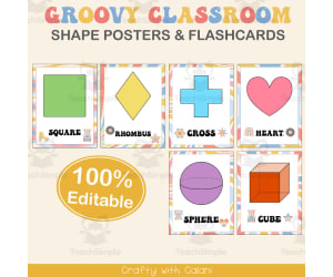 Shapes Poster & Flashcards in Pastel Groovy Theme - 100% Editble