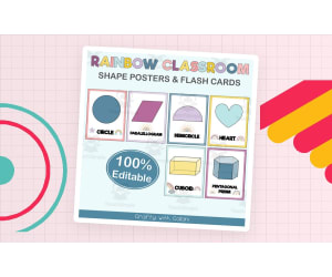 Shapes Poster & Flashcards in Pastel Rainbow Theme - 100% Editble