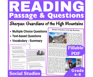 Sherpas in Nepal: Social Studies Reading Passage (Fillable PDF)