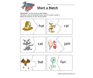 Short A Matching Game Worksheet