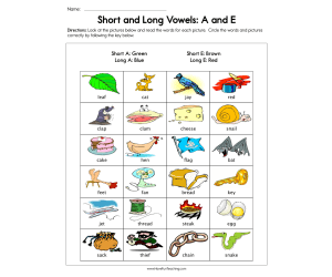 Short and Long Vowels A and E Worksheet